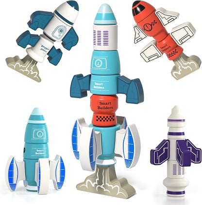 DIY Magnetic Robot Building Toy for Kids 3-5, 33 PCS STEM Stacking Playset with Storage Box, Rocket Robot Creative Kit, Toddler Magnet Toys Gift for Years Old Boys & Girls (Christmas Birthday)