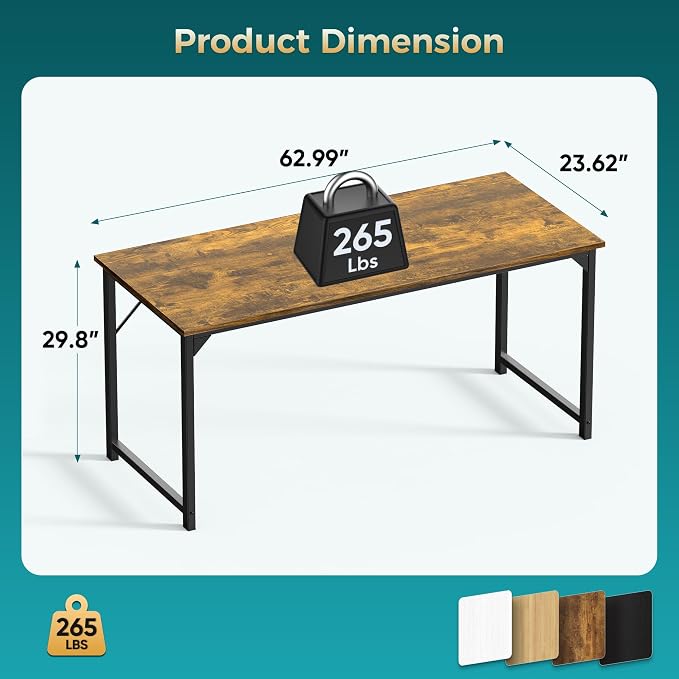 OLIXIS 63 Inch Computer Office Desk for Small Spaces, Writing Gaming Work Desk Modern Study Table with Storage Bag & Headphone Hook Home Bedroom, Rustic Brown | Computer Writing Workstation, Strong Metal Frame, Small Spaces Home Bedroom Dorm, Rustic Brown