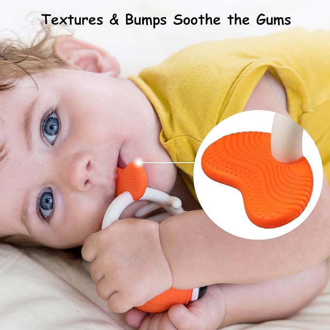 Teething Toys 3-6 Months, Mombella Clownfish Teethers for Babies 6-12 Months, Soft Silicone Baby Teether Toys with Anti Drop Clip, Baby Chew Toys 6 to 12 Months, Infant Teething Relief Toy, Orange