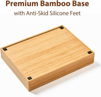 Umilife Bamboo Desk Drawer Organizer, Wood Junk Organizer Tray with Adjustable Dividers, Anti-Skip Storage Organization in Office Bathroom Drawer for Vanity, Makeup, 12" x 9"