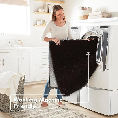 Ophanie Machine Washable 6 x 9 Rugs for Living Room,Black,Large Fluffy Fuzzy Plush Shag Comfy Soft，Non-Slip Indoor Floor Carpet,for Kids Boys Girls Dorm，Room,Bedroom,Playroom，Home Decor Aesthetic