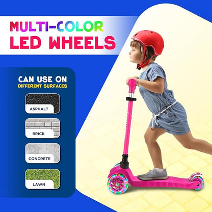 HighMaster Kids Scooter – 3 Wheel Kick Scooter for Children and Toddlers – Adjustable Handlebar with LED Wheel Lights – Indoor and Outdoor Fun