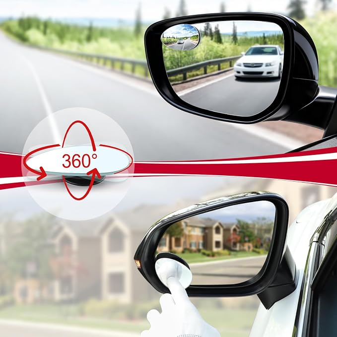 LivTee Blind Spot Mirror, Oval HD Glass Frameless Convex Rear View Mirror with wide angle Adjustable Stick for Cars SUV and Trucks, Pack of 2