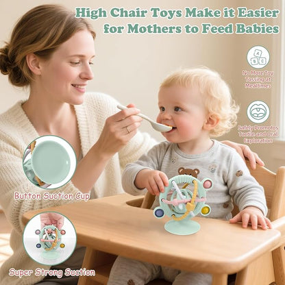 TYRY.HU Silicone Baby Teething Toys for Babies 0-6 6-12 Months, Multi Purpose High Chair Toys, Baby Suction Table Toys, Teething Relief Chew Toy, Sensory Rattle Toy with Textures for Infants, Green