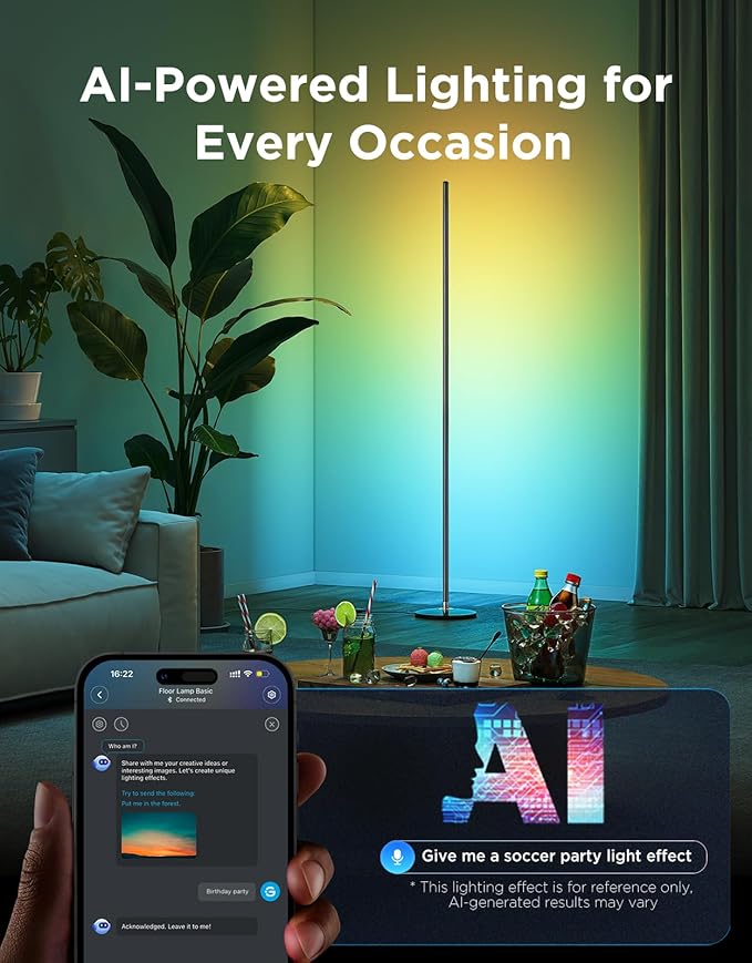 Govee RGBIC Floor Lamp Basic, 1000lm LED Corner Lamp, Black | Compatible with Alexa and Matter, Modern Floor Lamp with Music Sync and 16 Million DIY Colors, Standing Lamp for Bedroom