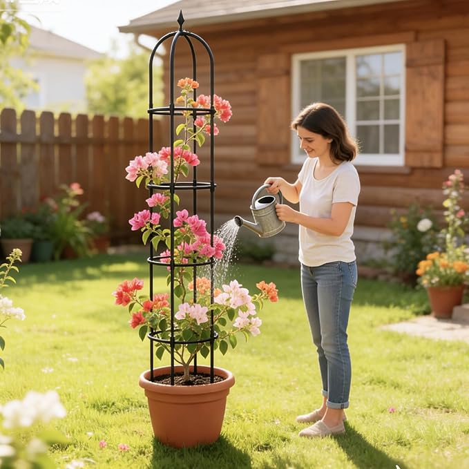 Garden Obelisk Trellis for Climbing Plants - 6.7FT Tall Weather-Resistant Rustproof Metal Plant Flower Support for Roses, Clematis, Tomatoes & Vines, Indoor/Outdoor Use, 11.8”D (2 Pack)