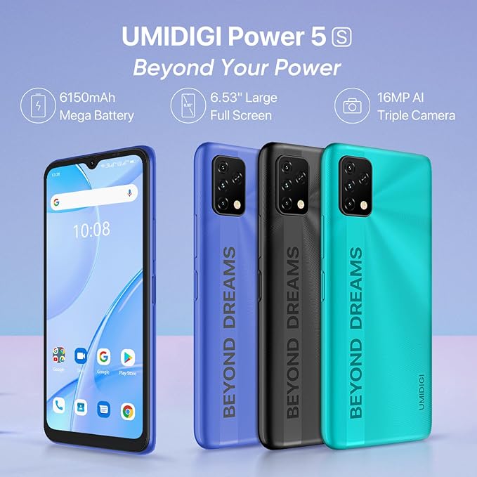 UMIDIGI Power 5S 4+32GB Unlocked Cell Phone Expandable 258GB, Up to 2.0GHz 6150mAh with 3D Unibody Design, 6.53 HD Display Smartphone with 16MP AI Triple Camera, Dual SIM