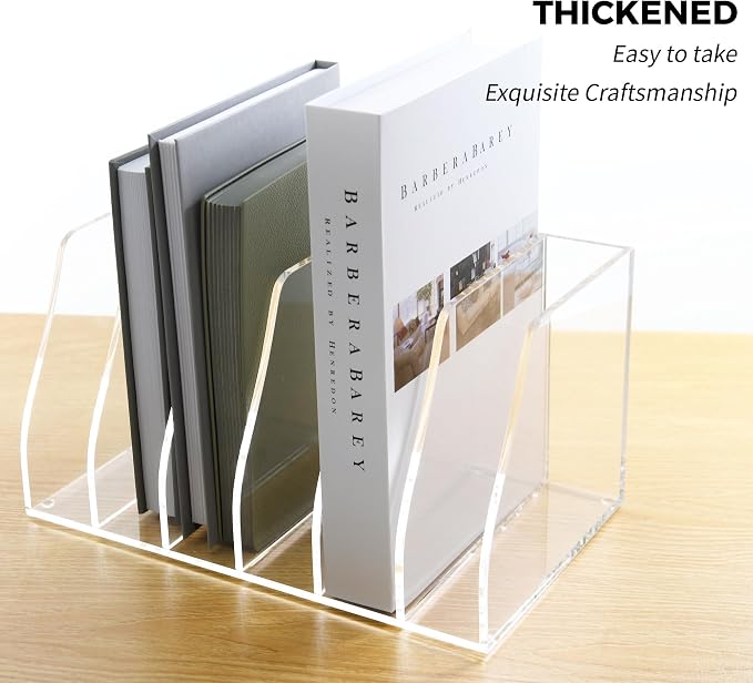 Acrylic Magazine File Holder, 6 Vertical Compartments Desk Document Sorter Organizer, Clear Folder Rack Binder for Office/Home/Classroom, for Documents, Tablet, Magazines, Books & Accessories