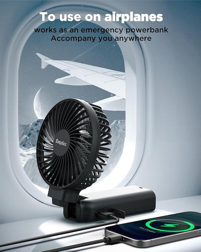 EasyAcc Portable Handheld Fan, 9000mAh + 53H Cooling Time+ ODM Durrable + with Hands-Free Camera Strap + Backup Power + 4 Speeds, Rechargeable Handheld Fan for Travel Outdoor