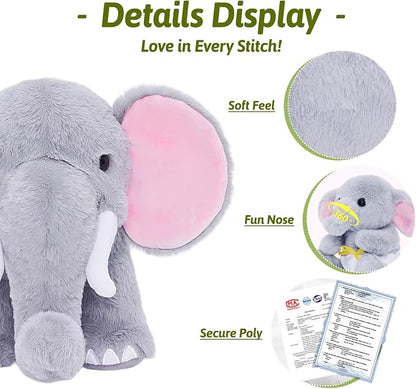 OUOZZZ Elephant Stuffed Animal with 4 Sensory Babies Plush Toy Set 14" x 6.3"