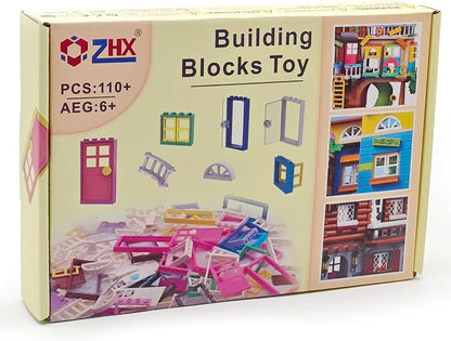 110 Pieces Doors,Windows,Fencesand Light for MOC Creative Building BlockToys Set Street House Decoration Compatible with Classic Brick for Kids Age 6 8 10 12 Years