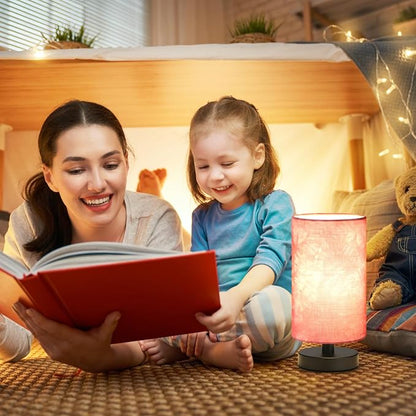 Fenmzee Small Table Lamps(Pink Shade - Black Base, 9" Inline Control) | 3000K LED Blub Included | 680 Lumens | Easy Assembly | Minimalist Design | E26 | for Kitchen | for Kids Room
