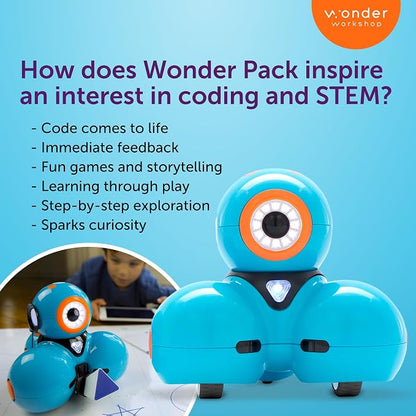 Wonder Workshop Dash Robot Wonder Pack – Coding Educational Bundle for Kids 6+ – Free STEM Apps with Instructional Videos - Launcher Toy, Sketch Kit Drawing, Gripper Building