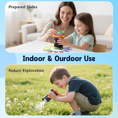 Odatay 4K 1000X Digital Microscope for Kids with Long Distance Viewing & 2.4" Screen, Portable Handheld Edu Toys for Kids Age 3-12 Exploring Bugs Plants at Home Classroom & Outdoor Travel, Orange
