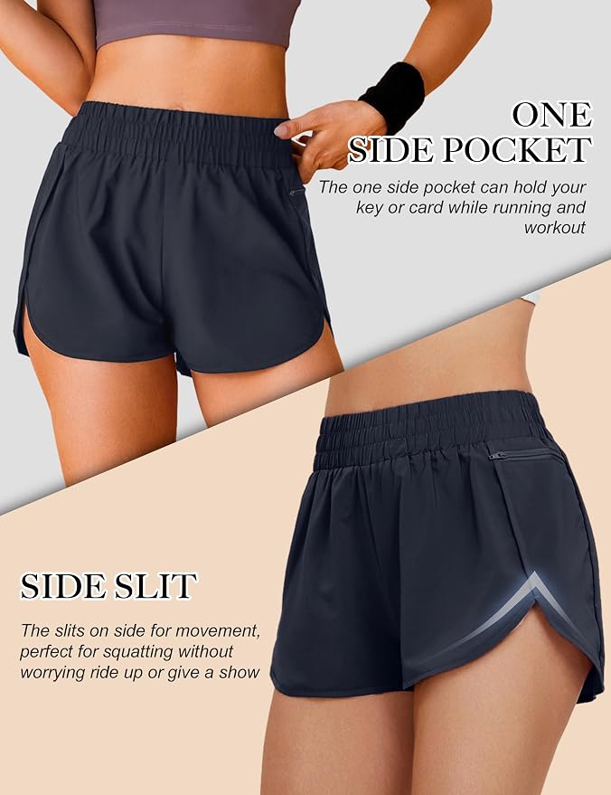 Blooming Jelly Women's Quick-Dry Running Shorts Workout Sport Layer Active Shorts with Pockets 1.75"