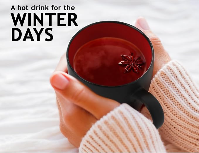 MIAMIO - Coffee Mugs Set of 6 (12 oz) - Le Papillon (Red) - Daily Table Set | Ceramic coffee mugs for coffee, cappuccino and tea, 12 oz for everyday use - dishwasher safe - practical for daily use
