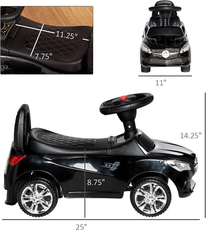 Aosom Kids Ride On Push Car, Foot-to-Floor Walking Sliding Toy Car for Toddler with Working Horn, Music, Headlights and Storage, Black