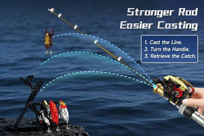 Fishing Rod Building Blocks Toy, Compatible with LEGO Fish Rod, STEM Mechanical Fishing Pole Construction Set with Reel and Fish Bait Accessories, Creative Educational Toy Gift for Adult