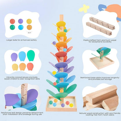 Wooden Marble Run Music Tree Marble Run Learning Game Montessori Wooden Color Sorting Toy Birthday Gift for Boys and Girls Ages 3-8