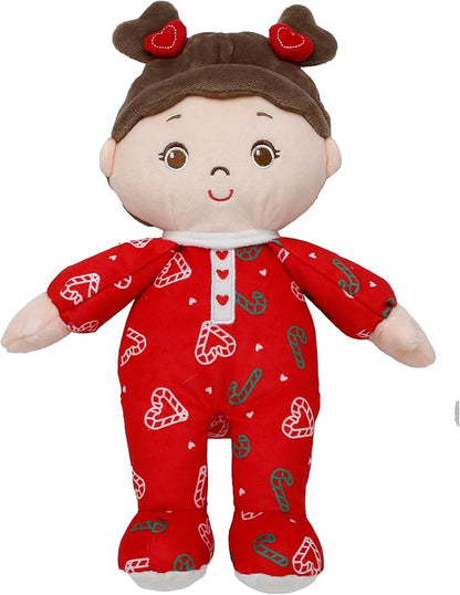 Baby Starters Large 13 inch Soft Baby Doll with Printed Pajamas, Brunette Ruby, Red