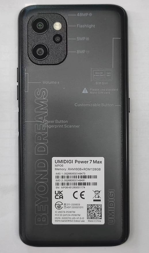 UMIDIGI Power 7 MAX Unlocked Cell Phone,6GB+128GB 10000mAh Battery,6.7" Full Screen + 48MP AI Triple Camera Android Smartphone,NFC,GPS,Face & Fingerprint,BLE 5.0, WiFi 2.4GHz/5GHz,Warranty,Black