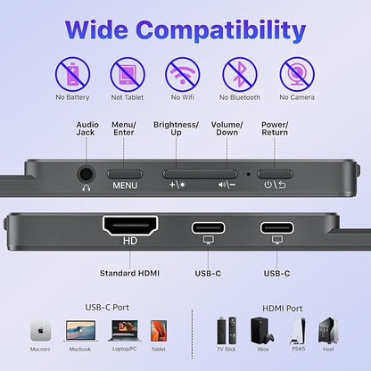 VisionOwl Portable Monitor for Laptop, IPS USB-C HDMI Travel Second Monitor for MacBook Pro Air, PC, PS5, Xbox, Portable Second Screen, Built-in Kickstand, Speakers, VESA Mountable, 15.6