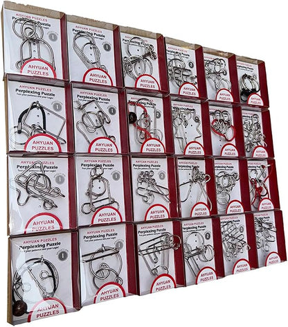 AHYUAN 24 Packs Large Metal Wire Puzzles Brain Teaser IQ Puzzles with Individual Solution Paper Box Gift Package Educational Puzzle Games Fidget Toys Magic Trick Toy Party Favors for Kids Adults