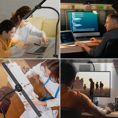 LED Desk Lamp with Wireless Remote, Dual Screen Computer Monitor Desk Lamps for Home Office, Eye Protection Modern Table Light Adjustable Flexible Gooseneck, for Architect Studio Working Reading