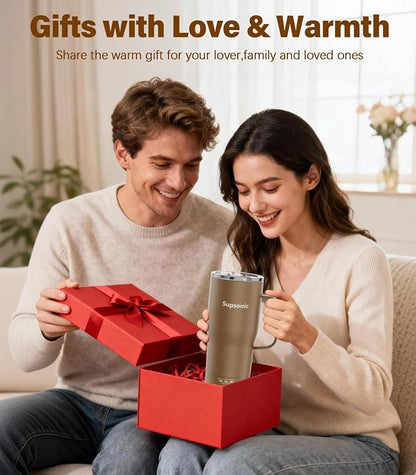 Supsonic Heated Coffee Mug Rechargeable, 20oz Long-Lasting Battery (S3) | Dry-burn protection, 2Hr auto-off, 3-Temp settings, Constant temperature, Inner stainless steel, Warm gift for men women