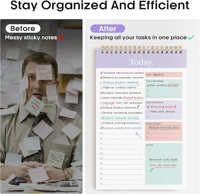 Taja To Do List Notepad, Undated Daily Planner for Work and Goal Setting | Violet Dream, 52 Sheets, 9.8" x 6.5" , for Office, Home and school, Daily Task Planning, Notes and Everyday Organization