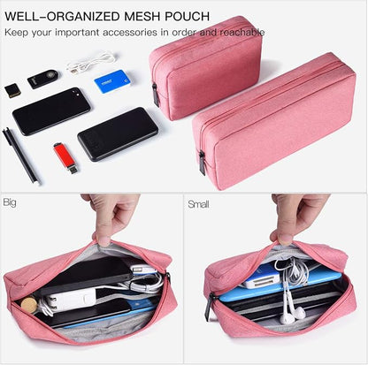 2-PACK Accessories Bag for Women Ladies Travel Organizer, Big+Small Portable Storage Bag Pouch Electronics Accessories Carrying Case Cosmetic Bag for Hard Drive, Mouse, Cable, Adapter, Cellphone, Pink