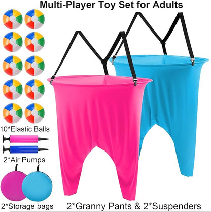 17 PCS Granny Pants Yard Game Easter Games Set, 2 Oversized Granny Funny Pants with 10 Balls, 2 Air Pumps, Outdoor Tossing Games for Kids Backyard Lawn Easter Carnival Party Reunion Gathering 4+ Ages