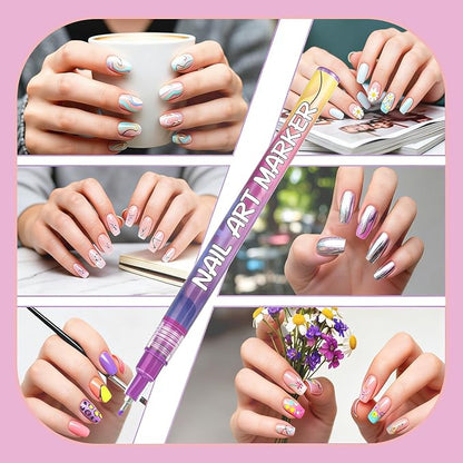 YOUKOYI Nail Art Pens, 12 Colors Precision Tip Nail Art Markers Set Easy to Use for Beginners, Vibrant Quick-Dry Paint for DIY Nail Design & Detailed Drawing - Professional Manicure Tools Kit