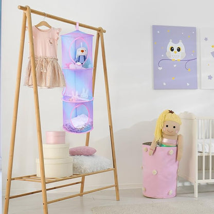 Basumee Stuffed Animals Net or Hammock 2 Pcs Stuffed Animals Storage Toy Net Hammock for Plushies Storage Organizer Mesh Kids Girls Room Decor, Blue and Purple, 3 Tiers