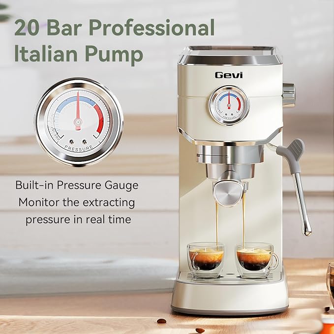 Gevi 20Bar Espresso Machine,Compact Coffee Maker with Adjustable Steam Wand | Removable Water Tank; Include Necessary Accessories; Can Make Americanos、Latte; Easy to Clean and Maintain;