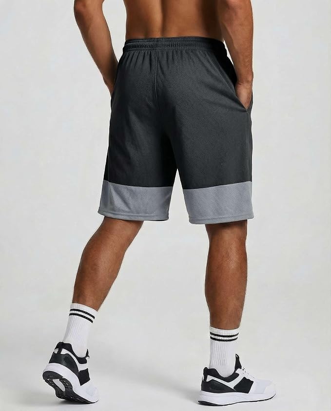 5 Pack Men's Mesh Shorts Athletic Basketball Sports Gym Workout Pockets | Cooling Moisture-Wicking, 9", Long, Quick-Dry, Breathable, Elastic Drawstring Waistband. Running, Exercise, Soccer, Training.