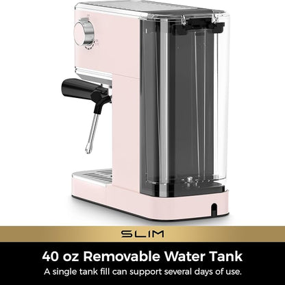 CHULUX Slim Espresso Machine with Milk Frother for Home Cappuccino, Pink | Precise Pressure Gauge, Food-Grade Materials, 20 Bar Italian Pump, Professional Temperature Control System, Stainless Steel