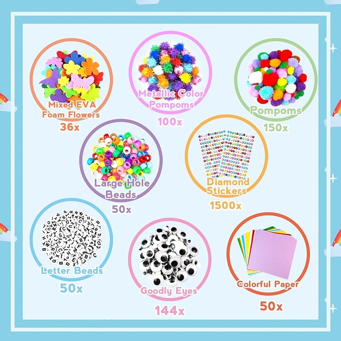 ZEIZHUBN Arts and Crafts Supplies for Kids Crafts Kit with Pipe Cleaners DIY Crafts for Kids Art School Supplies Materials All in Crafting Box Craft Supply Set Gifts for Kid Girls Boys Age 4-8, 8-12