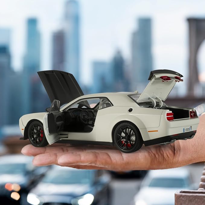 Car Toys for Boys 1/24 Diecast Cars Hellcat SRT Collectibles Model Kit,Pull Back Metal Toy Car with Lights and Sounds,Toy Cars for Boys Age 4-7（White）