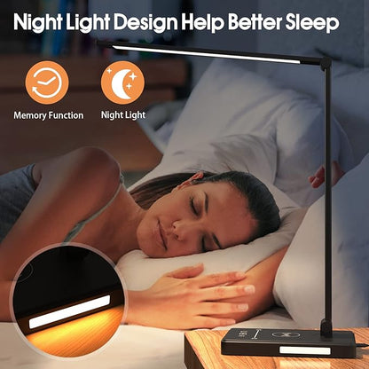 LED Desk Lamp with 10W Fast Wireless Charger, Dimmable Eye Caring Reading Desk Lamps for Office Home, Desk Light with 5 Lighting & 10 Brightness, Touch Control Table Lamp Dorm for Study Gifts BEYONDOP