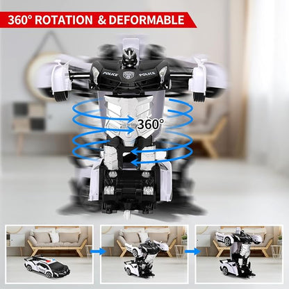 Blackma Remote Control Car -Transform, One-Button Deformation & 360°Rotating Drifting, Transform Robot RC Car with LED Light, Toy Gifts for 4 5 6 7 8 9 10 11 12 Years Old Boy (White)