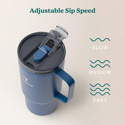 REDUCE 24 oz Hot1 Vacuum Insulated Mug for Hot Tea, Coffee and Other Hot Drinks - With Flo-Motion Lid and Handle, Single-Serve and Cupholder Friendly, Keeps Drinks Hot for up to 8 Hrs, Mineral Blue