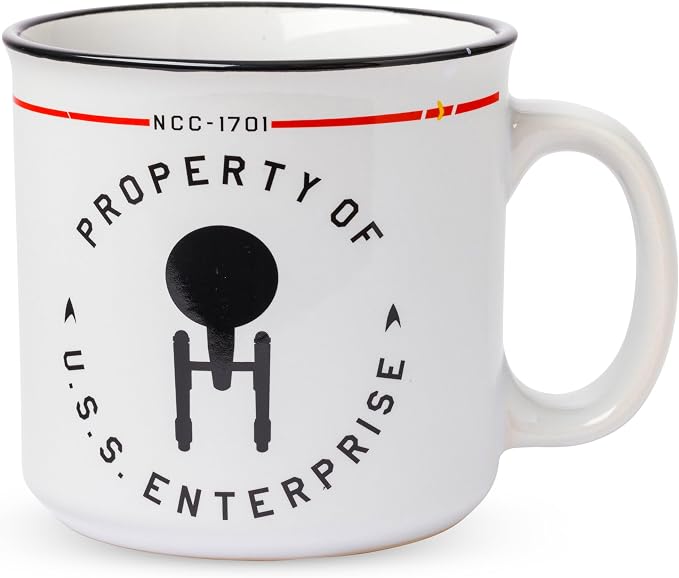 Silver Buffalo Star Trek Enterprise Property, Ceramic Camper Mug, 20oz | NCC-1701, The USS, 0.59 Liters