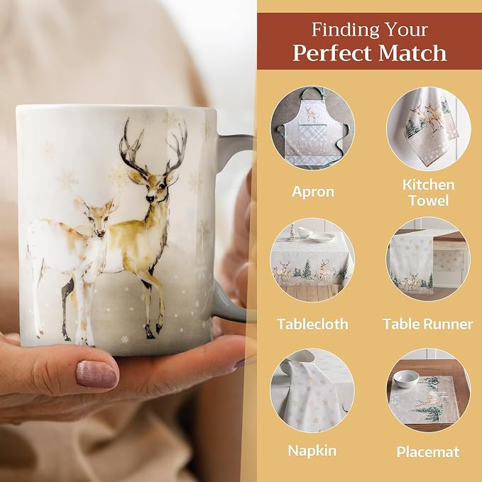 Maison d' Hermine Coffee Mug with Handles Tea Cups (15 Ounce, Pack of 1) | Fine Bone China Coffee Mugs for Hot Beverages Cappuccino Latte Home Restaurant Spring Summer -Deer In The Woods - Oh Deer