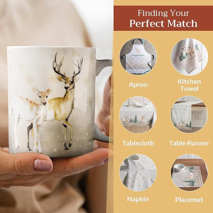 Maison d' Hermine Coffee Mug with Handles Tea Cups (15 Ounce, Pack of 1) | Fine Bone China Coffee Mugs for Hot Beverages Cappuccino Latte Home Restaurant Spring Summer -Deer In The Woods - Oh Deer