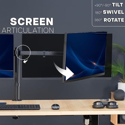 VIVO Premium Dual Ultra Wide LCD LED 27 to 38 inch Monitor Desk Mount, Heavy Duty, Adjustable Telescoping Arms, Flush Wall Setup, Fits 2 Screens, Black, STAND-TS38C