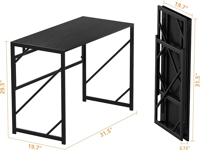 Elephance Folding Desk Writing Computer Desk for Home Office No-Assembly | Study Office Desk,Foldable Table for Small Spaces,31.5 Inch,Black