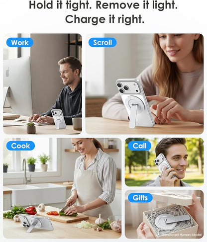 Magnetic Phone Stand for Magsafe, Ultra-Slim Snap-on Phone Holder Kickstand,180° Adjustable Angle Damping Design Cellphone Grip, Silver
