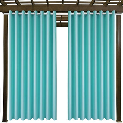Outdoor Patio Curtain Waterproof Darkening Thermal Insulated Indoor Curtains for Bedroom, Porch, Living Room, Pergola, Cabana, W105 x L120 Extra Wide Room Divider, Teal Blue, Set of 2 Panels