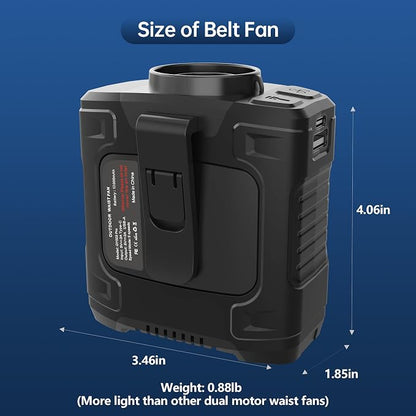 Waist Fan, Dual Motor Belt Fan, 12000mAh Rechargeable Cooler, 75ft/s Turbo Airflow, 17000RPM 5-Speed, Up to 24H Runtime, LED SOS & Red-Blue Warning Light for Jobsite, Farm, Delivery